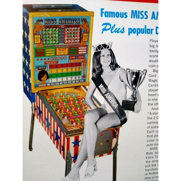 Miss America Pinball FLYER Original 1975 Bingo Game Art Pretty Lady Seated - Picture 3 of 7
